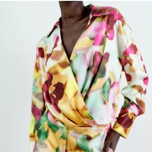 Zara satin floral print blouse
